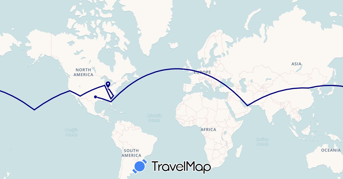 TravelMap itinerary: driving in United Arab Emirates, China, Ireland, United States (Asia, Europe, North America)